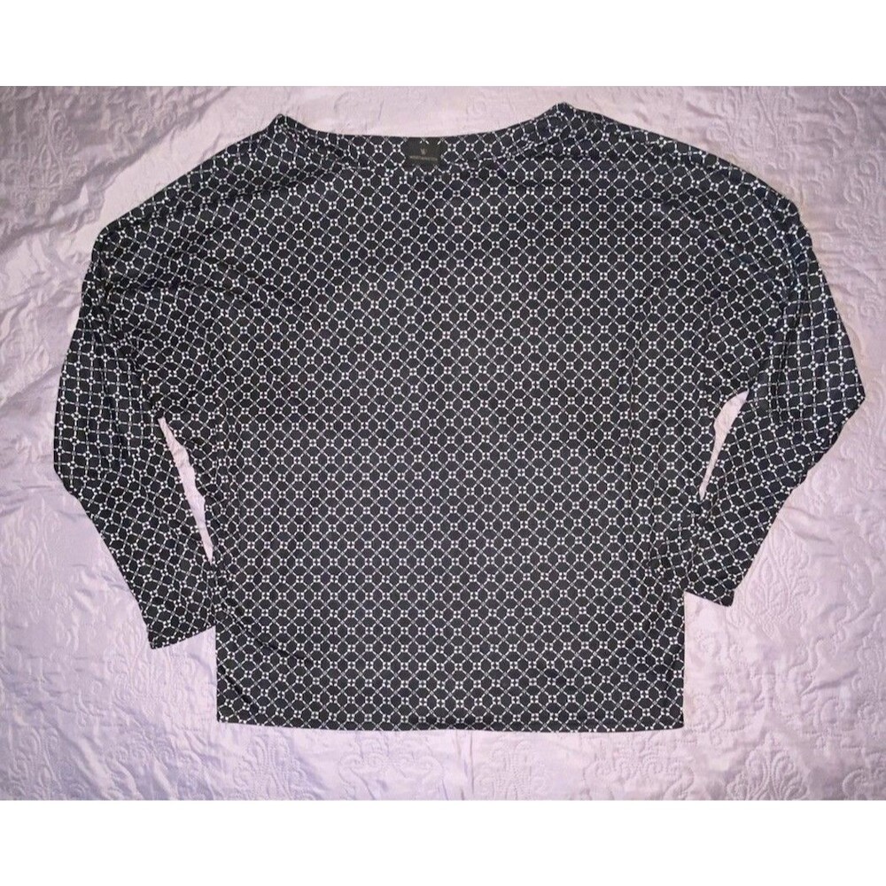 Worthington Black & White Geometric Boat Neck Batwing Sleeve Blouse XL